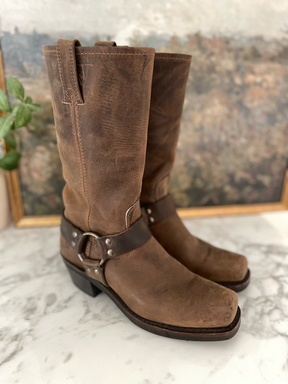 Frye 12R Harness Boots 77300 Chocolate Brown Leather Size 7.5 - Picture 3 of 9